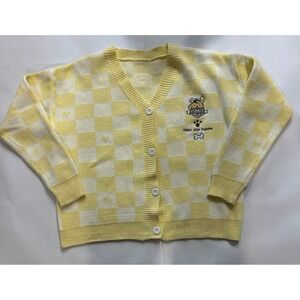 Sanrio Pompompurin Yellow Checkered Heart Knit Button Cardigan Sweater XL Sanrio